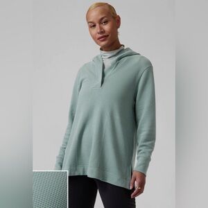 Athleta Sweatshirt‎ Womens Large Coaster Luxe Waffle Hoodie 1/4 Snap Boxy Flowy